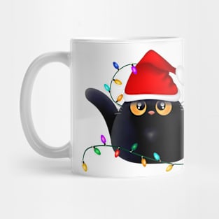 Christmas Black Cat with lights Mug